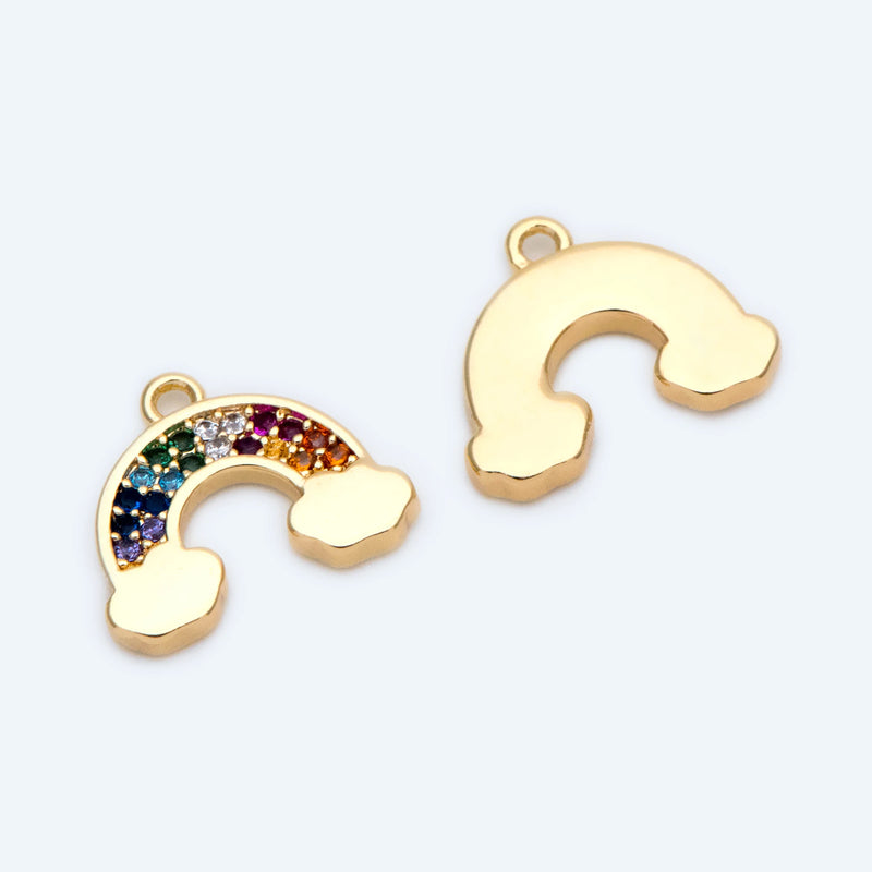 10pcs CZ Paved Rainbow Charms 10x12mm, 18K plated Brass Pandents
