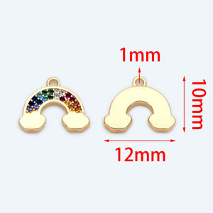 10pcs CZ Paved Rainbow Charms 10x12mm, 18K plated Brass Pandents