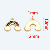 10pcs CZ Paved Rainbow Charms 10x12mm, 18K plated Brass Pandents