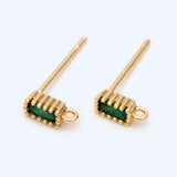 10pcs CZ Paved Rectangle Earring Studs, 18K Plated Brass Ear Posts