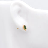10pcs CZ Paved Rectangle Earring Studs, 18K Plated Brass Ear Posts