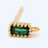10pcs CZ Paved Rectangle Earring Studs, 18K Plated Brass Ear Posts