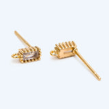 Rectangle CZ Earring Studs, 18K Plated Ear Posts, Geometric Findings