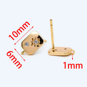 10pcs CZ Rectangle Earring Studs, 18K Plated Ear Posts, Geometric Findings
