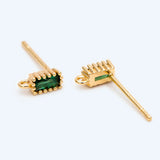 10pcs CZ Paved Rectangle Earring Studs, 18K Plated Brass Ear Posts