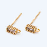 Rectangle CZ Earring Studs, 18K Plated Ear Posts, Geometric Findings