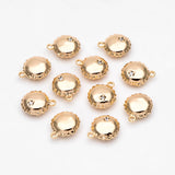 10pcs CZ Paved Round Charms 12x10mm, 18K Plated Brass