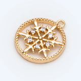 10pcs CZ Paved Snowflake Charm, 18K Plated Brass, Disk Pendants