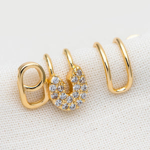 CZ Paved Safety Pin Ear Cuff, Dainty Earring (GB-2073)