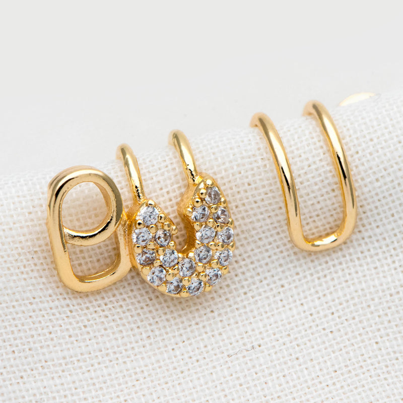 CZ Paved Safety Pin Ear Cuff, Dainty Earring (GB-2073)