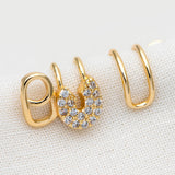 CZ Paved Safety Pin Ear Cuff, Dainty Earring (GB-2073)