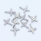 10pcs CZ Paved Silver Cross Charms 10x8.5mm, Rhodium plated Brass