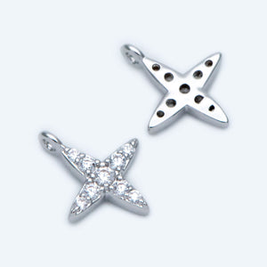 10pcs CZ Paved Silver Cross Charms 10x8.5mm, Rhodium plated Brass