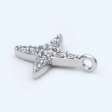 10pcs CZ Paved Silver Cross Charms 10x8.5mm, Rhodium plated Brass