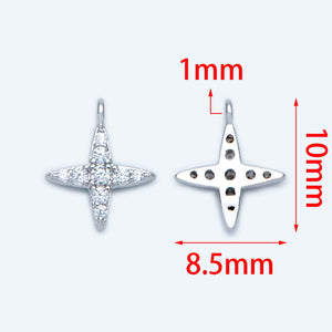 10pcs CZ Paved Silver Cross Charms 10x8.5mm, Rhodium plated Brass