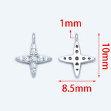 10pcs CZ Paved Silver Cross Charms 10x8.5mm, Rhodium plated Brass