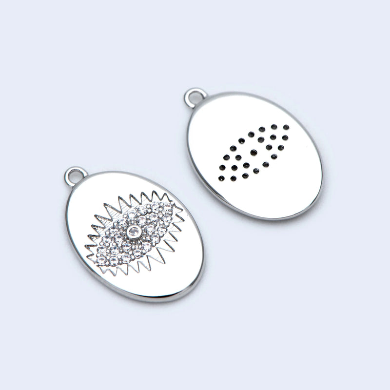 10pcs CZ Paved Silver Evil Eye Charm 15.5x10mm