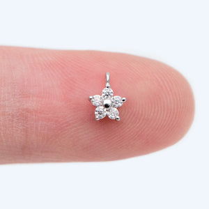 10pcs CZ Paved Silver Tone Tiny Flower Charms, Flower Pendant