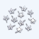 10pcs CZ Paved Silver Tone Tiny Flower Charms, Flower Pendant