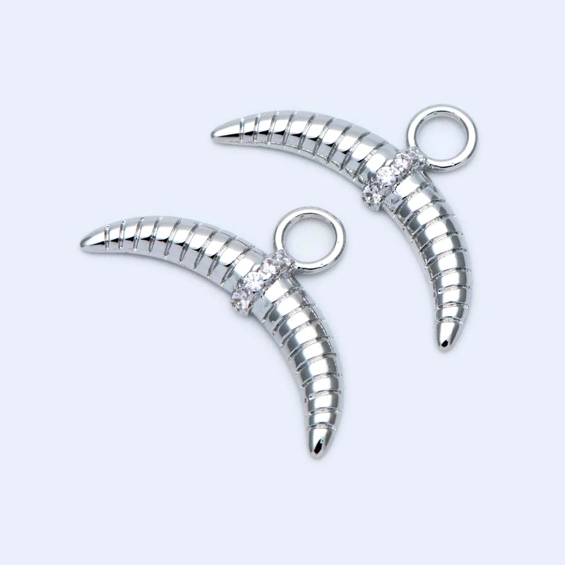 10pcs CZ Paved Silver Ox Horn Charm Pendant for DIY Jewelry Making (GB-1551-2)