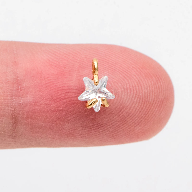 10pcs CZ Paved Star Charm Pendants 5mm, Real Plated Brass
