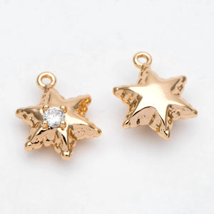 10pcs CZ Paved Star Charms 13x10mm, Star Pendants for Jewelry Making (GB-3130)