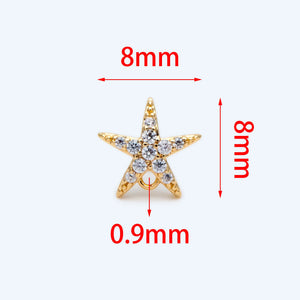 10pcs CZ Paved Starfish Ear Posts 8mm with Loops