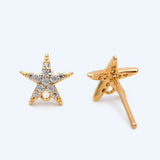 10pcs CZ Paved Starfish Ear Posts 8mm with Loops