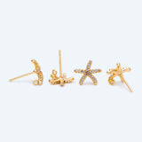 10pcs CZ Paved Starfish Ear Posts, Plated Brass Star Stud Earrings