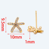 10pcs CZ Paved Starfish Ear Posts, Plated Brass Star Stud Earrings