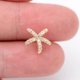 10pcs CZ Paved Starfish Ear Posts, Plated Brass Star Stud Earrings