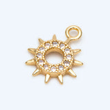 10pcs CZ Paved Sun Charms 12x9mm, 18K Plated Brass Pendants