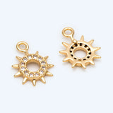 10pcs CZ Paved Sun Charms 12x9mm, 18K Plated Brass Pendants