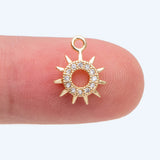 10pcs CZ Paved Sun Charms 12x9mm, 18K Plated Brass Pendants