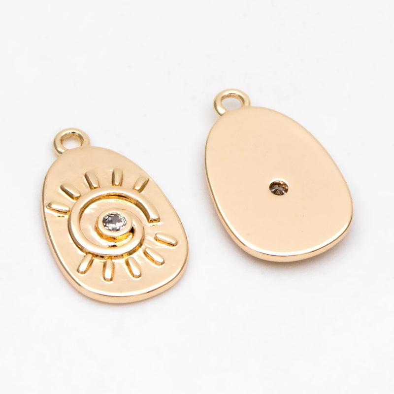 10pcs CZ Paved Sun Charms 18K Plated Brass Pendants For Jewelry Making DIY