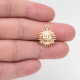 10pcs CZ Paved Sun Face Charms 18x15mm 18K Plated Brass Pendants DIY Accessories