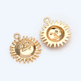 10pcs CZ Paved Sun Face Charms 18x15mm 18K Plated Brass Pendants DIY Accessories