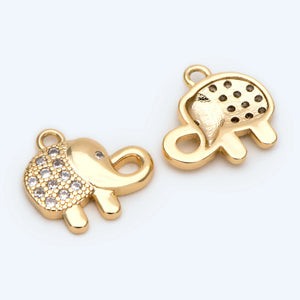 10pcs CZ Paved Elephant Charm, Real Plated Brass
