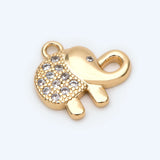 10pcs CZ Paved Elephant Charm, Real Plated Brass