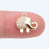 10pcs CZ Paved Elephant Charm, Real Plated Brass