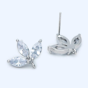 CZ Paved Silver Leaf Ear Post 17x14mm, Ear Crawler Earrings