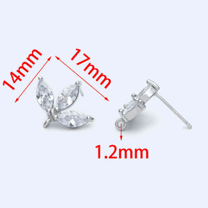 CZ Paved Silver Leaf Ear Post 17x14mm, Ear Crawler Earrings