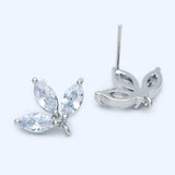 CZ Paved Silver Leaf Ear Post 17x14mm, Ear Crawler Earrings