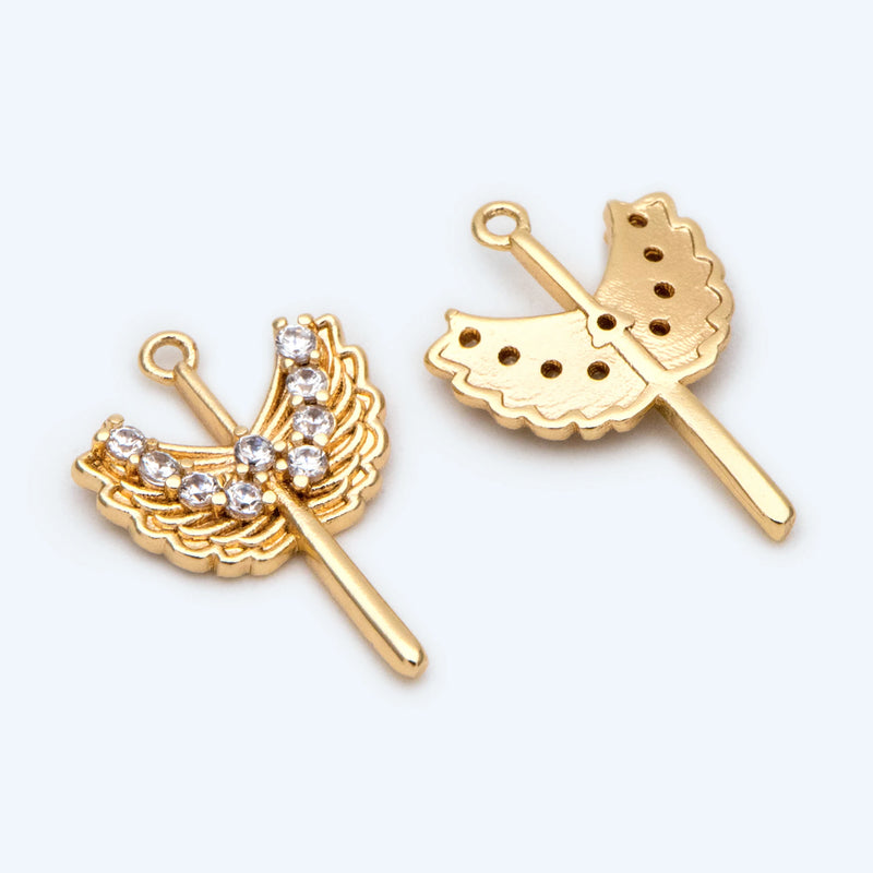 10pcs CZ Wing Charms 18K Plated Brass Pendants Jewelry Making DIY Findings