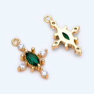 10pcs CZ Paved Emerald Cross Charm Pendant 17x11mm