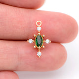 10pcs CZ Paved Emerald Cross Charm Pendant 17x11mm