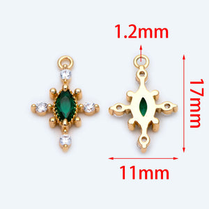 10pcs CZ Paved Emerald Cross Charm Pendant 17x11mm