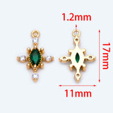 10pcs CZ Paved Emerald Cross Charm Pendant 17x11mm