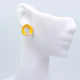 10pcs CZ Paved Circle Ear Posts, Yellow Enamel Stud Earrings with Loops