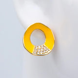 10pcs CZ Paved Circle Ear Posts, Yellow Enamel Stud Earrings with Loops